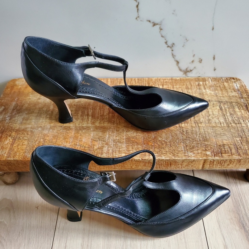 Brooks Brothers Heels Womens 7 Black Leather T Strap Mary Jane Pumps Italy 33085
